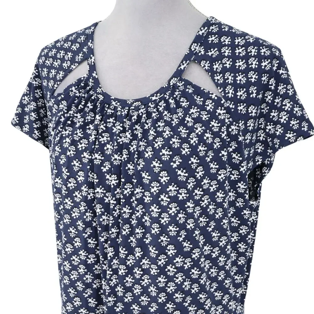 Michael Kors Dress Plus Size 1X Navy Blue Print Stretch Knit Zipper Career New